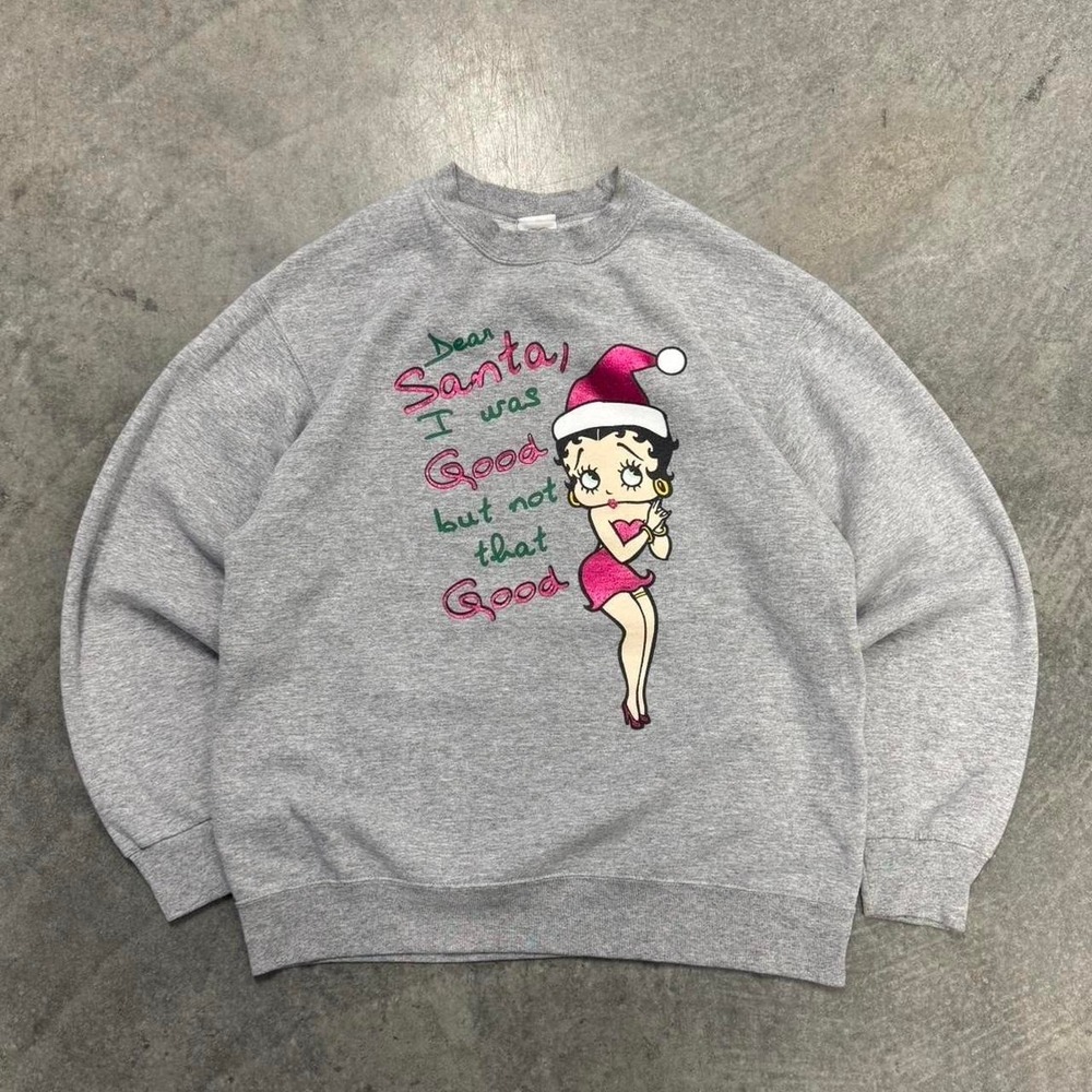 Vintage Betty Boop Christmas Crewneck Sweatshirt Gray 90's Pullover Medoum